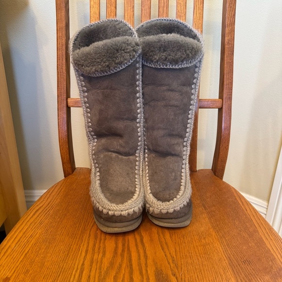 Mou Leather Shearling Crochet Stitch Extra Tall Boots Grey Platform Sole Size 5 - Picture 10 of 11